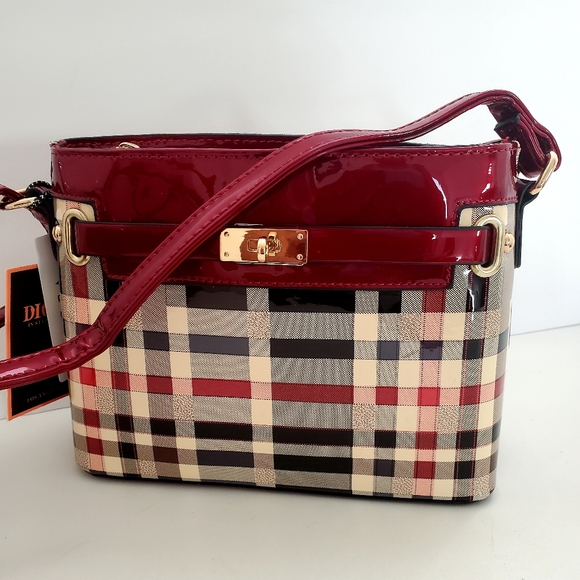 Diophy Red Checkered Patent Leather Crossbody Purse - Picture 2 of 10